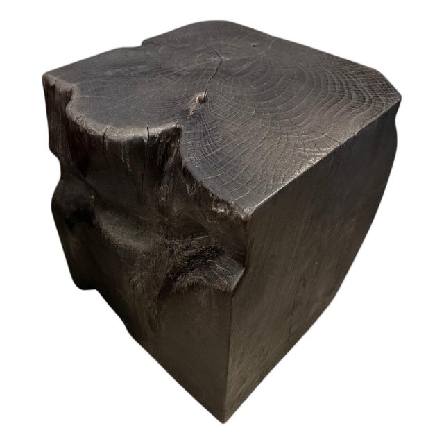 Andrianna Shamaris Sculptural Charred Teak Wood Side Table For Sale
