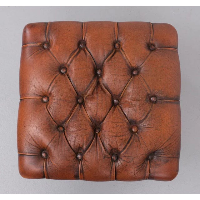 English Country House Style Padded Leather Ottoman, 1965 For Sale - Image 6 of 8