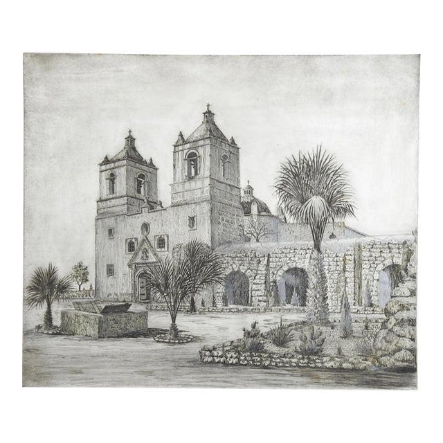 Early 20th Century Mission Conception De Acuna San Antonio Texas Etching For Sale