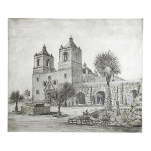 Early 20th Century Mission Conception De Acuna San Antonio Texas Etching