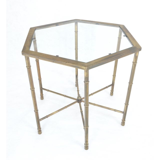 Mastercraft Mid Century Modern Hexagon Top Faux Bamboo Legs Coffee Side Table For Sale - Image 11 of 12