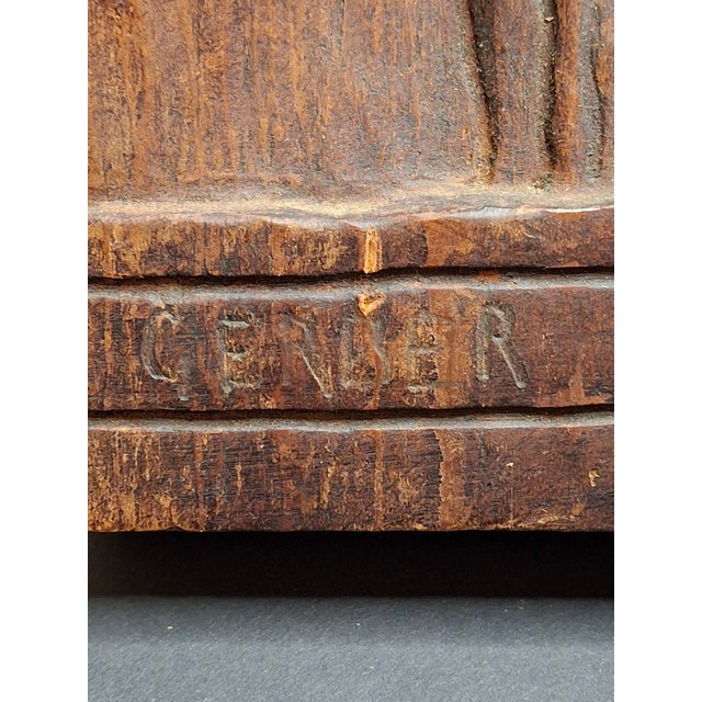 Brown Vintage Hand Carved Wood Judaica Relief Plaque Rabbi Shofar Signed Gerber 1955 For Sale - Image 8 of 11