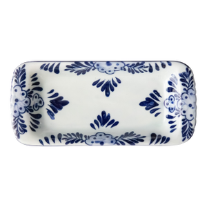 Vintage Dutch Delft Blue & White Floral Jewelry Dresser Tray Vide-Poche