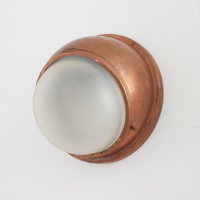 Metal Antique French Copper Holophane Wall Lamp For Sale - Image 7 of 10