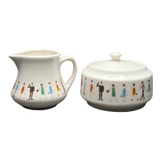 Vintage Cynthia Rowley for Fishs Eddy “Fashion People” Creamer and Sugar Bowl Set With Lid For Sale