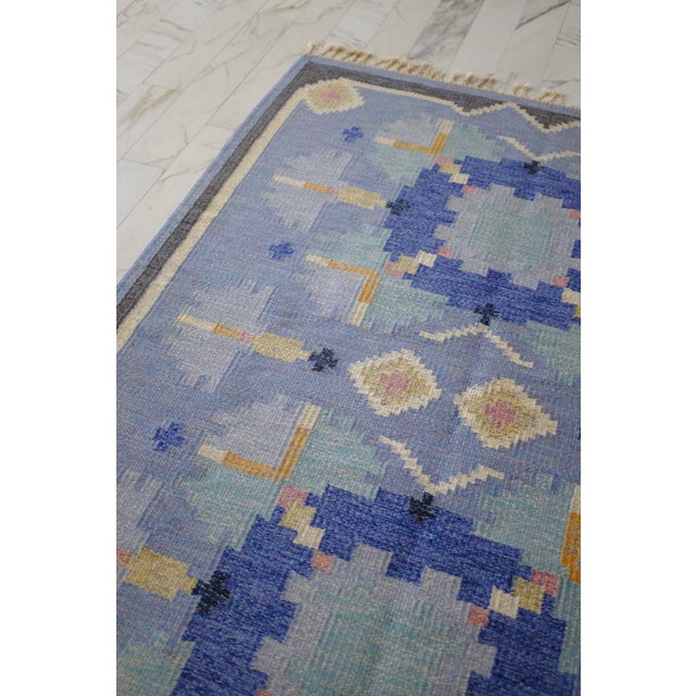 Mid-Century Modern Vintage Blue Rug in a Design Called 'Carnation" by Ingegerd Silow, Sweden For Sale - Image 3 of 10