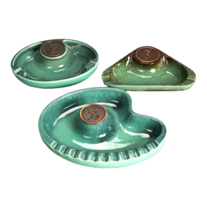 Set of Three Mid-Century Modern Roseville Hyde Park Art Pottery Ashtrays