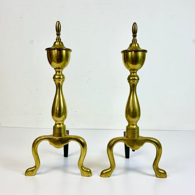 Mid-Century Traditional Federal Arts & Crafts Brass Andirons - A Pair For Sale - Image 4 of 12