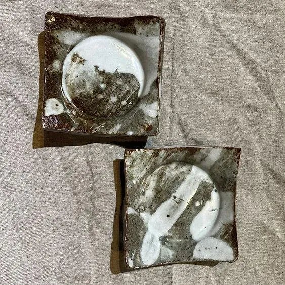 Contemporary Sexy Appetizer Plates - Boho Chic Style Wabi-Sabi Japanese - Set of 2 Dishes For Sale - Image 3 of 4