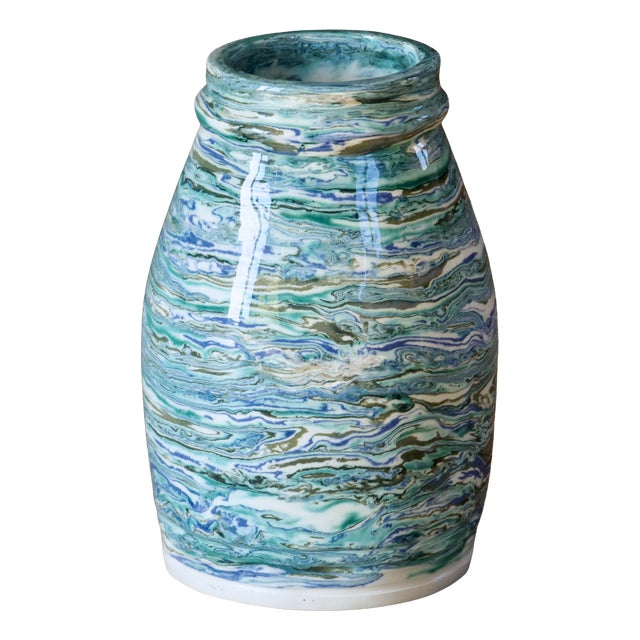 French Handcrafted Vase in Mixed Turquoise Clay, 1950 For Sale