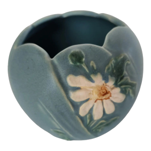 1940s Weller Art Deco Pottery Blue Daisy Art Vase