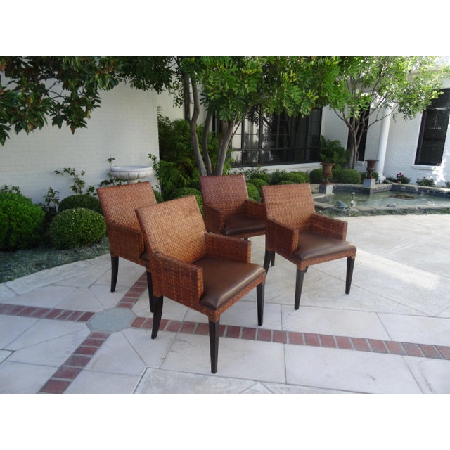 Contemporary Woven Leather Chairs by Henredon - Set of 4 For Sale - Image 3 of 4