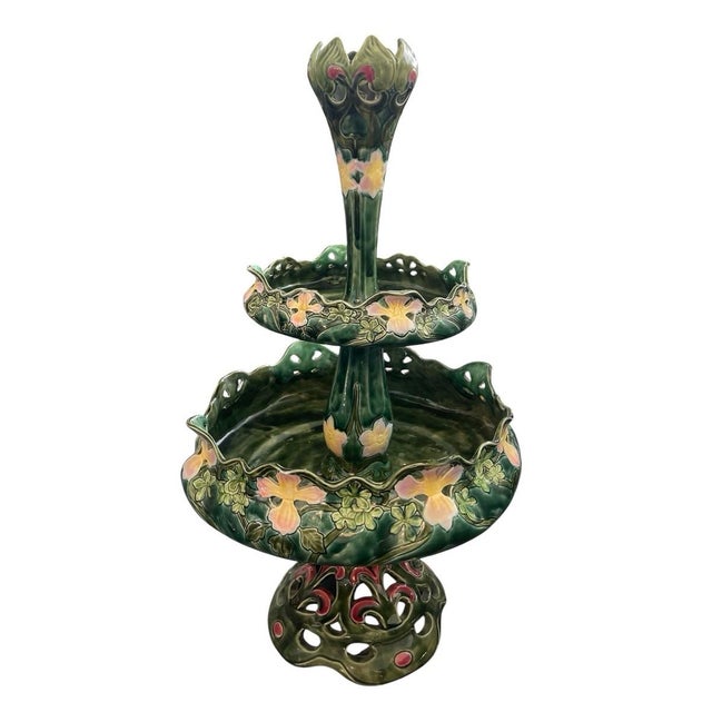 2000 - 2009 A Vintage Majolica Tiered Pottery Centerpiece, 20th Century For Sale - Image 5 of 12