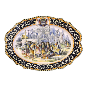 Large 19th Century French Painted Faience Serving Platter Signed Hb Quimper