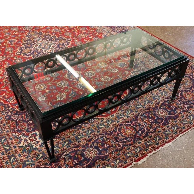 Mid Century Style Circle Pattern Black Iron & Glass Cocktail Coffee Table For Sale - Image 10 of 12