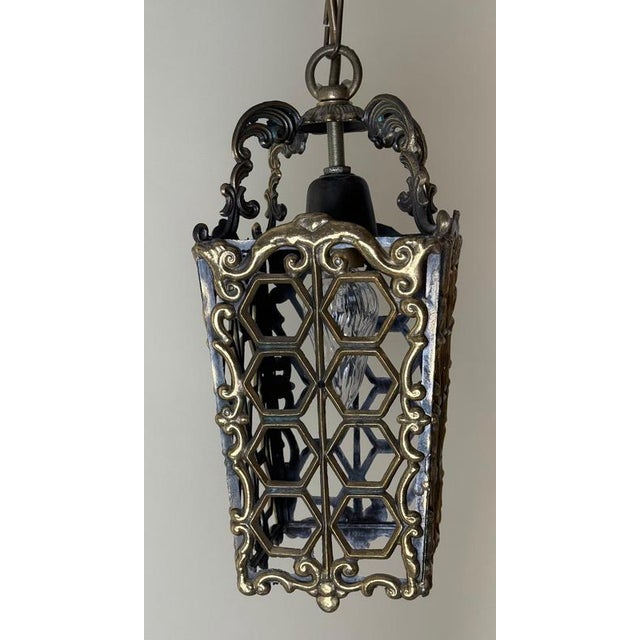 European Hollywood Regency Patinated Brass Openwork Lantern Pendant Light, 1970s For Sale - Image 14 of 17