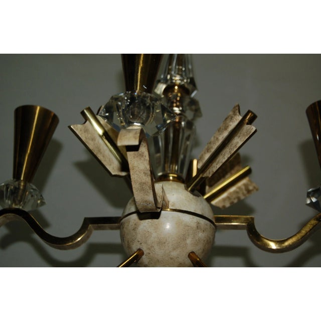 Cream Vintage Bronze and Crystal Chandelier from DLG Gilbert Poillerat, 1940s For Sale - Image 8 of 18