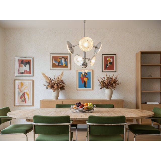 An original 1970s chandelier attributed to esperia, combining the brilliance of chrome-plated metal with the refinement of...