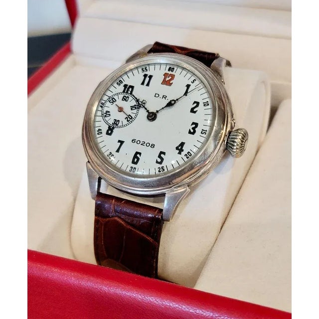American d.r. Antiques Oversized Silver Military Wrist Watch For Sale - Image 3 of 11