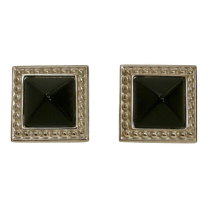 1980s Givenchy Black & Silver Plated Modernist Earrings, 2 Pieces