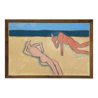 Large Vintage 1980s Harley Francis Abstract Nudes Painting. Mixed Media, Glass For Sale