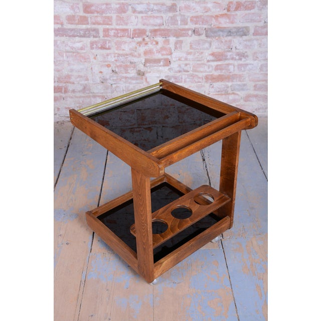 Black Mid-Century Modern Trolley in Oak and Chromed Steel, Czech, 1960s For Sale - Image 8 of 14
