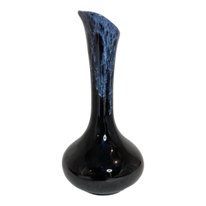 Vintage Mid-Century Modern Van Briggle Bud Vase Glossy Black With White Drip Overglaze
