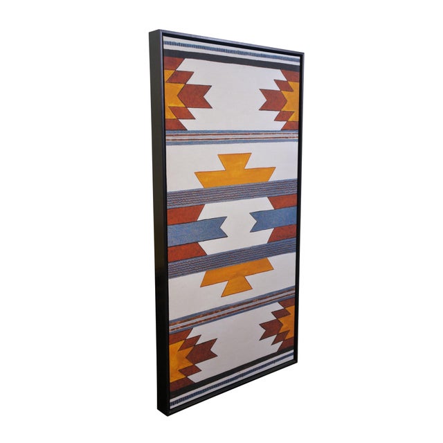 Vintage oil painting on canvas featuring a Pecos Southwestern design, which is a traditional pattern of woven textile that...