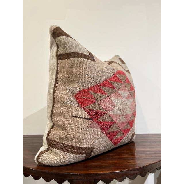 2020s Velvet Back Pillow Made from Antique Handwoven Kilim Rug For Sale - Image 5 of 7