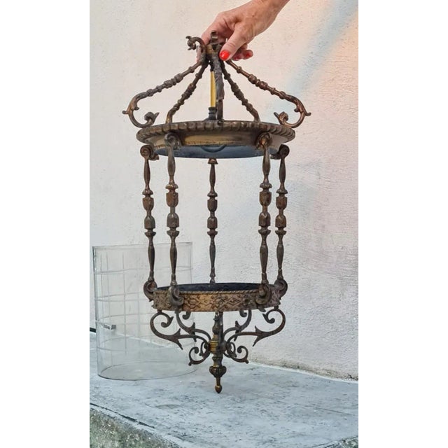 Brown Metal and Glass Lantern Lamp, 1960s For Sale - Image 8 of 8