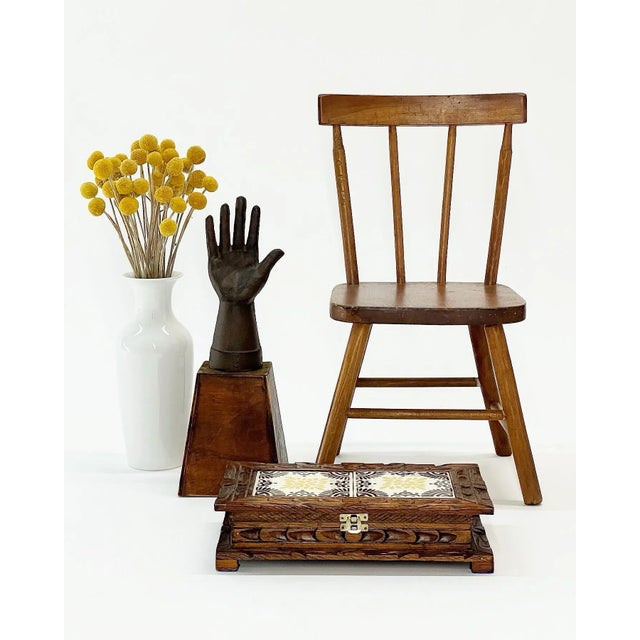 1970s Vintage Mexican Folk Art Carved Wooden Box With Orion Decorative Tiles For Sale - Image 9 of 9