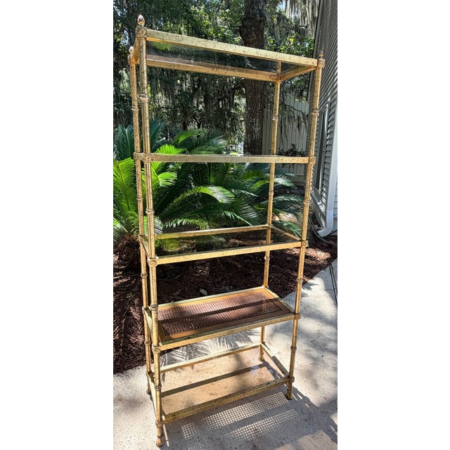1970s Vintage 1970s Italian Gold Gilt Hollywood Regency Faux-Bamboo Étagère For Sale - Image 5 of 18