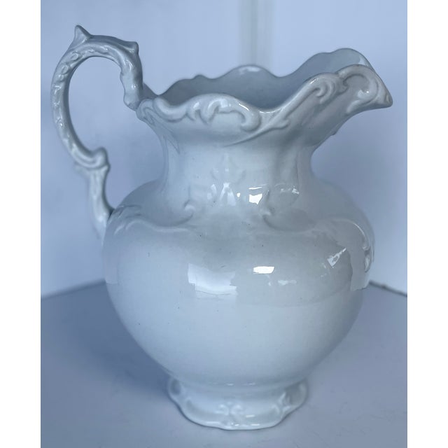 American 1892 Antique Ironstone Large 12" Pitcher or Vase by Mellor & Co. Etruria Pottery For Sale - Image 3 of 7