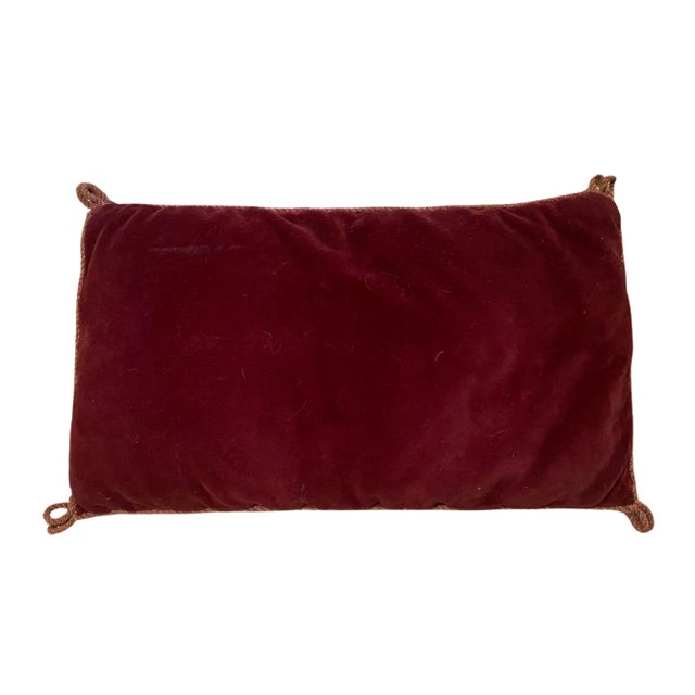 Red 19th-Century Ecclesiastical Velvet Pillow With Agnus Dei Bullion Embroidery For Sale - Image 8 of 18