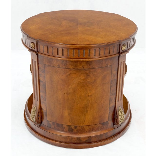 Henredon Burl Walnut Round Center Lamp Side Occasional Table Stand Shelves For Sale - Image 11 of 12