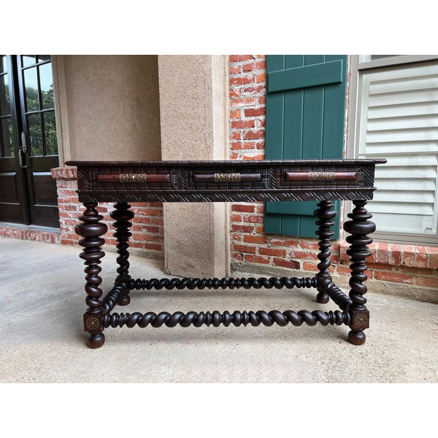 Antique Portuguese Rosewood Library Writing Table Barley Twist Console C1790 For Sale - Image 15 of 18
