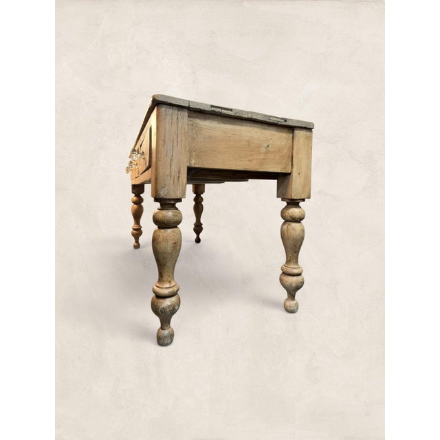 Antique Three Drawer Pine Harvest Table For Sale - Image 10 of 11