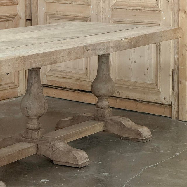 Grand Italian Rustic Trestle Table in Stripped Oak For Sale - Image 9 of 18