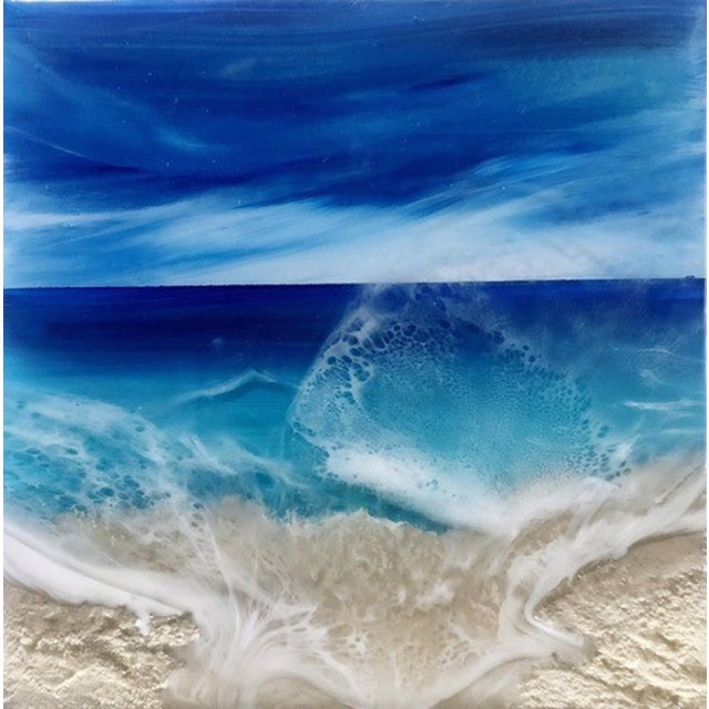 Ocean Waves #10 by Ana Hefco | Mixed Media & Resin on Wood Ocean waves with blue and white colors. For Sale