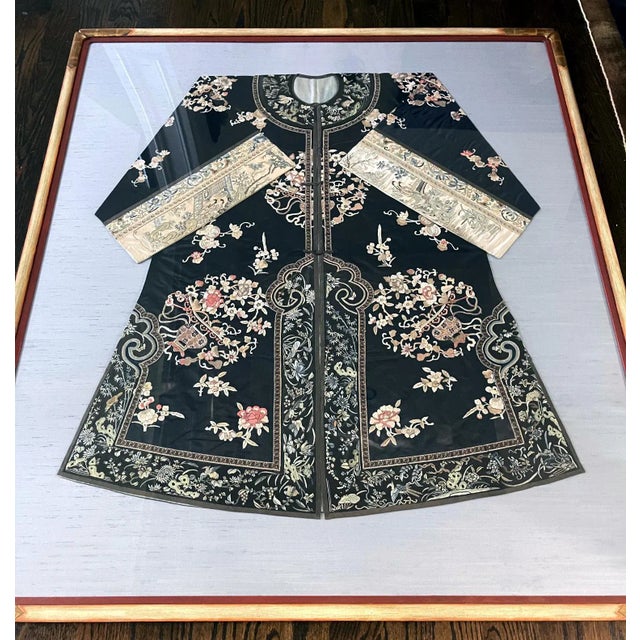 Wood Antique Chinese Qing Dynasty Embroidered Robe, Framed For Sale - Image 7 of 13