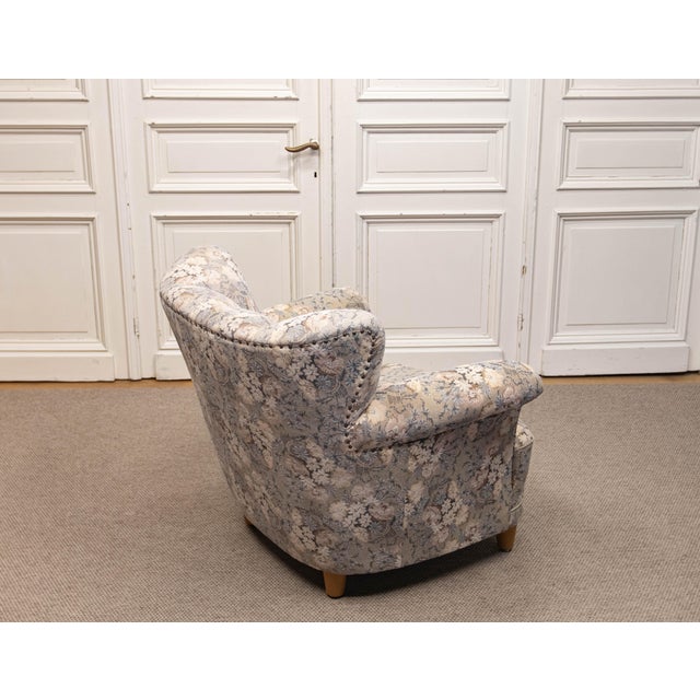 Vintage Danish Wingback Chair with Jacquard Fabric, 1940s For Sale - Image 6 of 15
