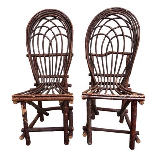 Pair of Adirondack Willow Twig Fan-Back Side Chairs Hollywood Set Decoration For Sale