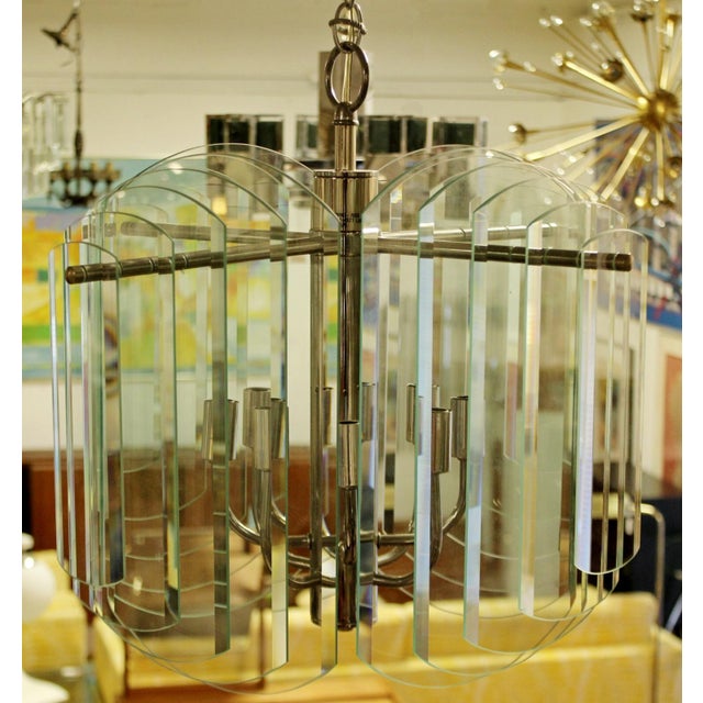 1980s Tiered Glass & Chrome Chandelier by Forecast Lighting Co. For Sale - Image 9 of 9