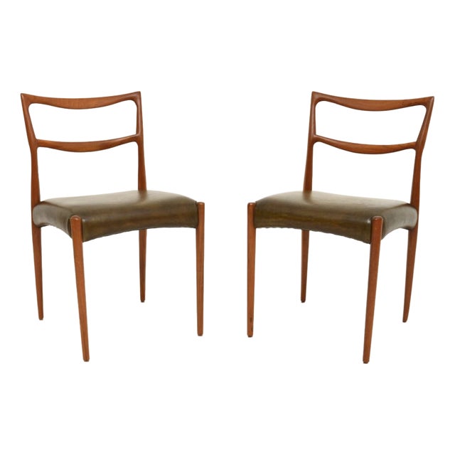 Danish Teak and Leather Chairs attributed to Henry Klein for Bramin, 1960s, Set of 2 For Sale