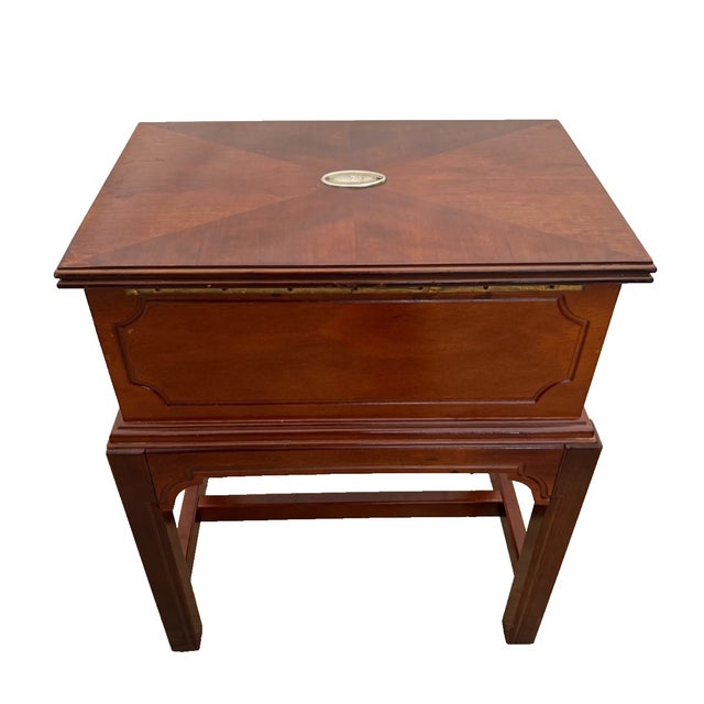 Vintage Flip Top Cabinet Small Chest Felt Lined Mahogany With Lock and Key For Sale In Palm Springs - Image 6 of 11