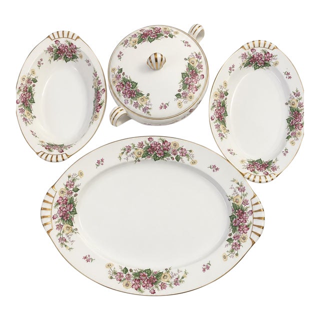 Vintage Narumi Japan Floral Porcelain 4-Piece Serving Set For Sale