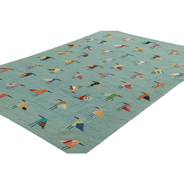 Rug & Kilim Rug & Kilim’s Suzani Style Kilim in Sky Blue With Polychromatic Bird Pictorials For Sale - Image 4 of 7