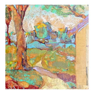 Square Encaustic and Antique Collage on Cradled Panel “Aquatic Park”, Hartman