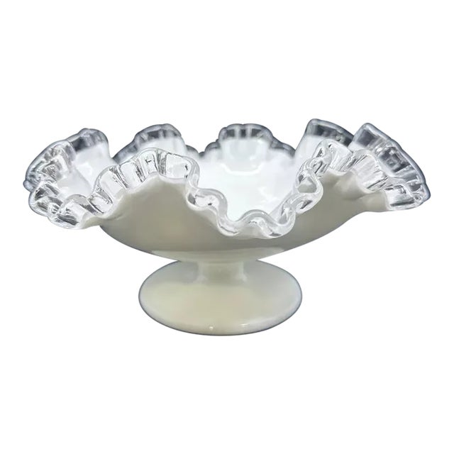 Vintage Fenton Silver Crest Milk Glass Ruffled Dish Bowl For Sale
