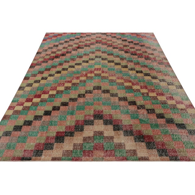 1950s Vintage Turkish Distressed Rug With Colorful Diamond Patterns - Rug & Kilim For Sale - Image 5 of 8